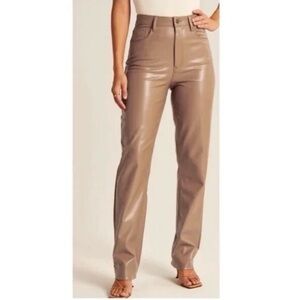 Abercrombie & Fitch Tan Leather Pants 90’s straight high rise size 28 size 6L